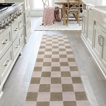 Hand Modern Geometric Checkerboard High-Low Area Rug